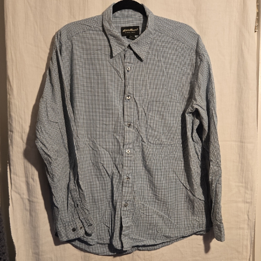Eddie Bauer‎ Men's Casual Blue Plaid Shirt